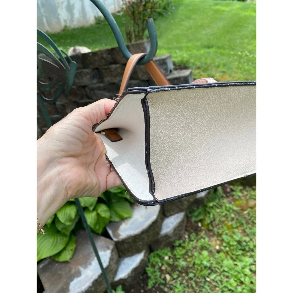 ALDO Colorblock Top Handle Satchel Tan Cream Scarf Accent Luxury‎ Handbag Style